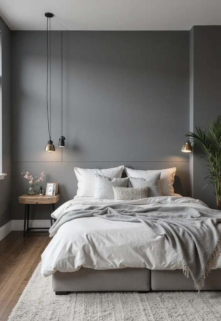 30 Grey Bedroom Furniture Ideas That Are Elegant & Timeless - 18. Grey Accent Walls