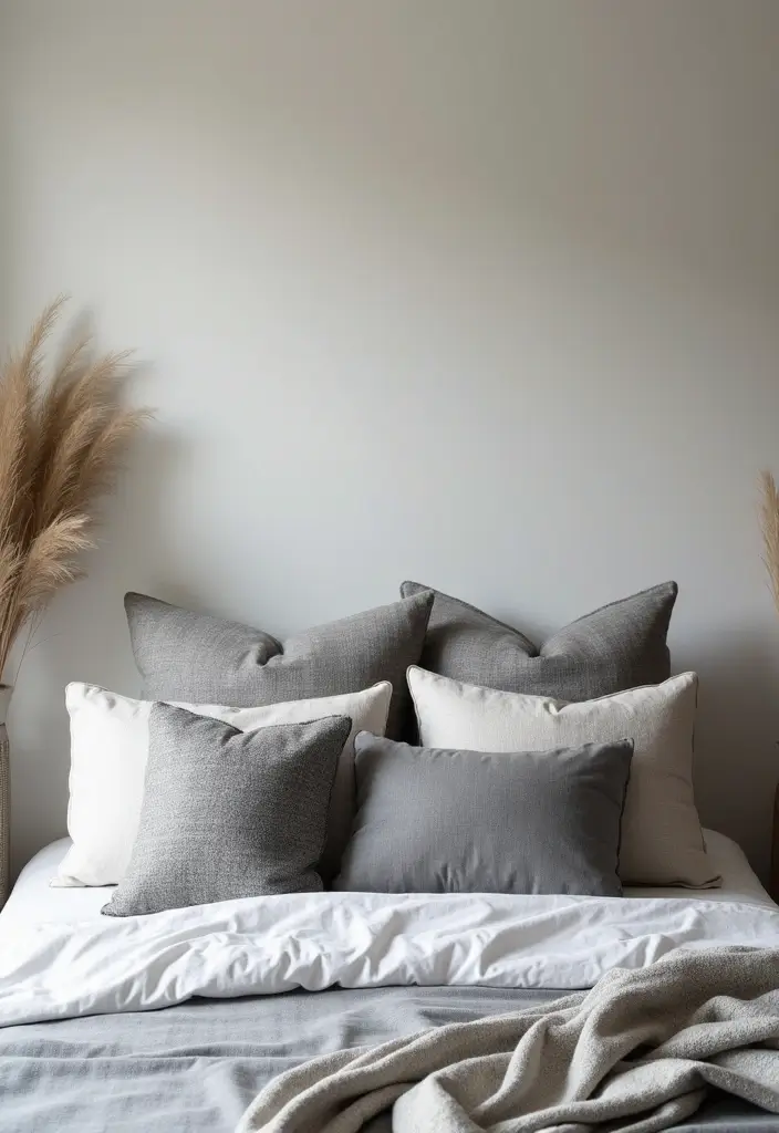 30 Grey Bedroom Furniture Ideas That Are Elegant & Timeless - 23. Grey Accent Pillows