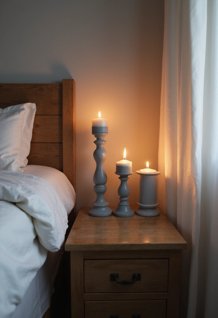 30 Grey Bedroom Furniture Ideas That Are Elegant & Timeless - 25. Grey Candle Holders