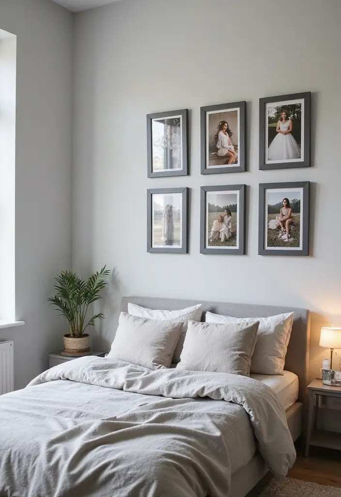 30 Grey Bedroom Furniture Ideas That Are Elegant & Timeless - 26. Grey Picture Frames