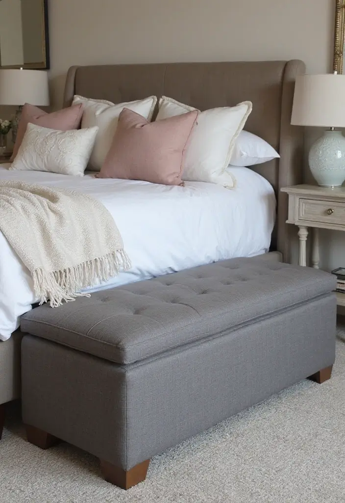 30 Grey Bedroom Furniture Ideas That Are Elegant & Timeless - 4. Grey Storage Benches
