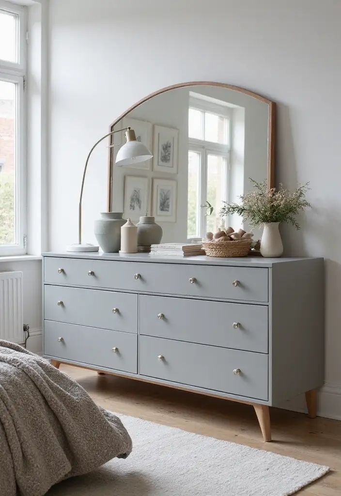 30 Grey Bedroom Furniture Ideas That Are Elegant & Timeless - 5. Scandinavian Grey Dressers
