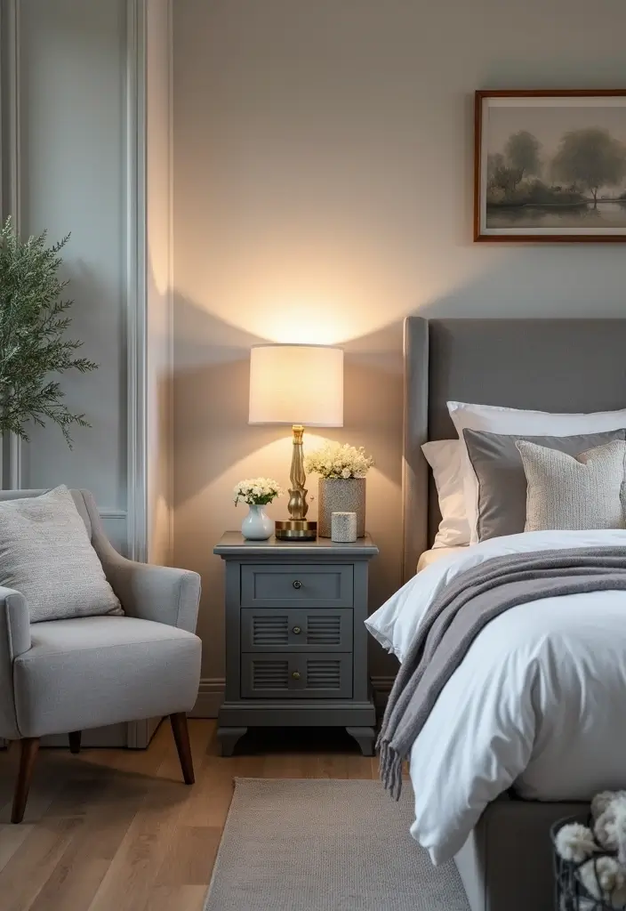 30 Grey Bedroom Furniture Ideas That Are Elegant & Timeless - 7. Grey Bedside Tables
