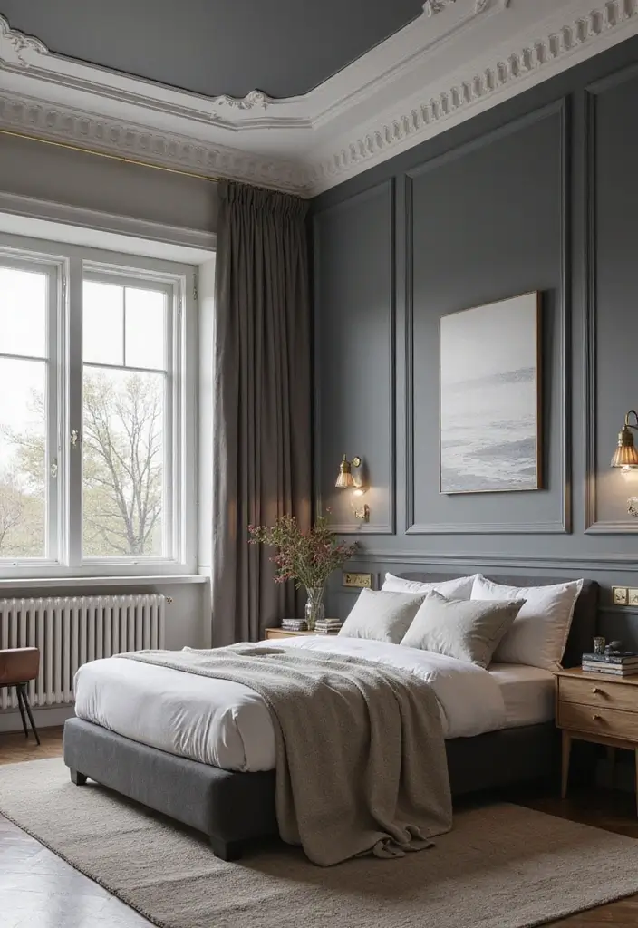 30 Grey Floor Bedroom Ideas That Ground the Space Beautifully - 15. Grey Ceiling Designs to Enhance Space