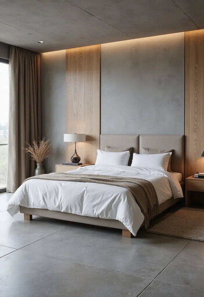 30 Grey Floor Bedroom Ideas That Ground the Space Beautifully - 16. Grey and Wood Combinations