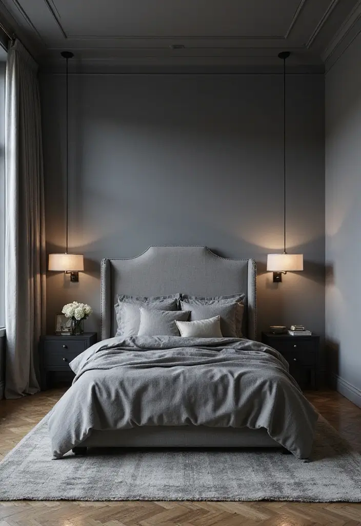 30 Grey Floor Bedroom Ideas That Ground the Space Beautifully - 17. Monochromatic Grey Color Schemes