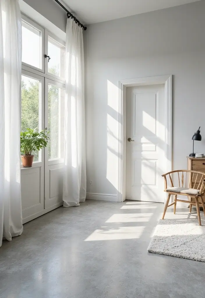 30 Grey Floor Bedroom Ideas That Ground the Space Beautifully - 18. Using Grey to Enhance Natural Light