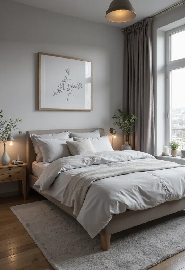 30 Grey Floor Bedroom Ideas That Ground the Space Beautifully - 19. Grey Feng Shui Principles for Balance