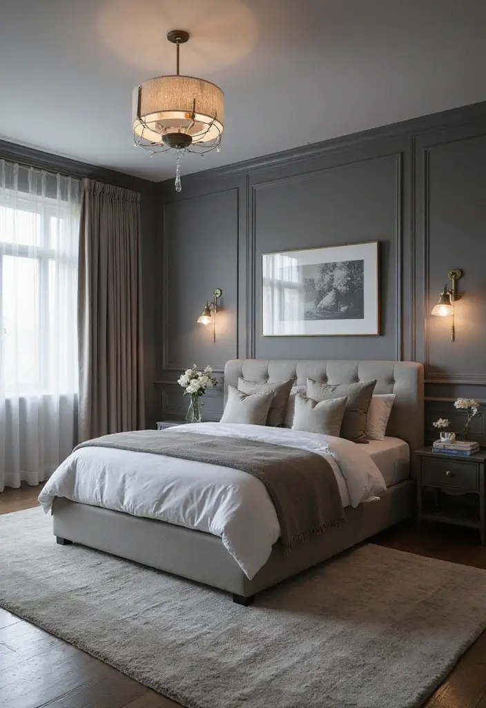 30 Grey Floor Bedroom Ideas That Ground the Space Beautifully - 23. Grey Furniture Combinations for Depth