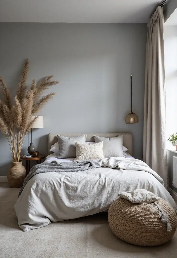 30 Grey Floor Bedroom Ideas That Ground the Space Beautifully - 24. Grey Outdoor-Inspired Decor