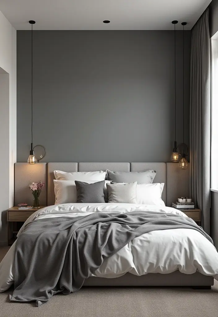 30 Grey Floor Bedroom Ideas That Ground the Space Beautifully - 25. Grey Accent Walls for Dramatic Effect