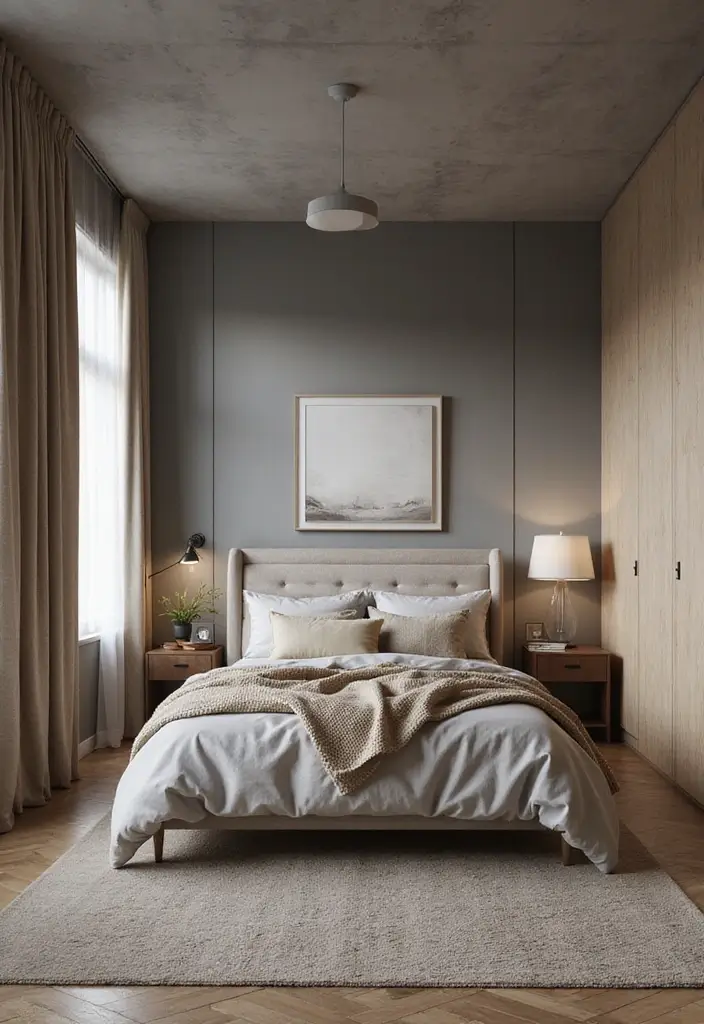 30 Grey Floor Bedroom Ideas That Ground the Space Beautifully - 26. Mixing Grey with Earth Tones