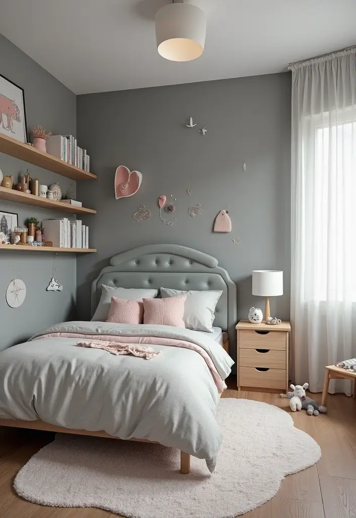 30 Grey Floor Bedroom Ideas That Ground the Space Beautifully - 28. Grey in a Kids' Bedroom