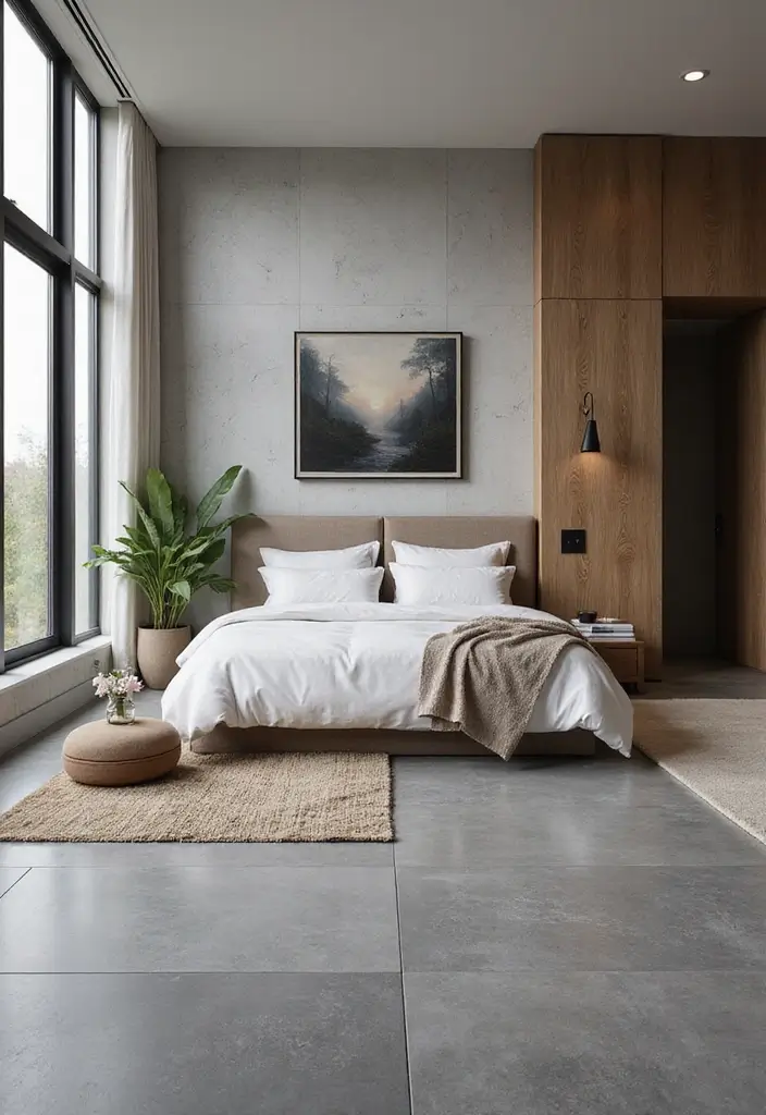 30 Grey Floor Bedroom Ideas That Ground the Space Beautifully - 4. Grey Tile for a Modern Touch