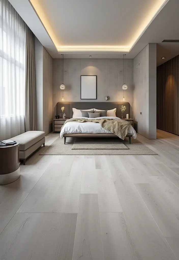 30 Grey Floor Bedroom Ideas That Ground the Space Beautifully - 6. Grey Vinyl Flooring for Versatility