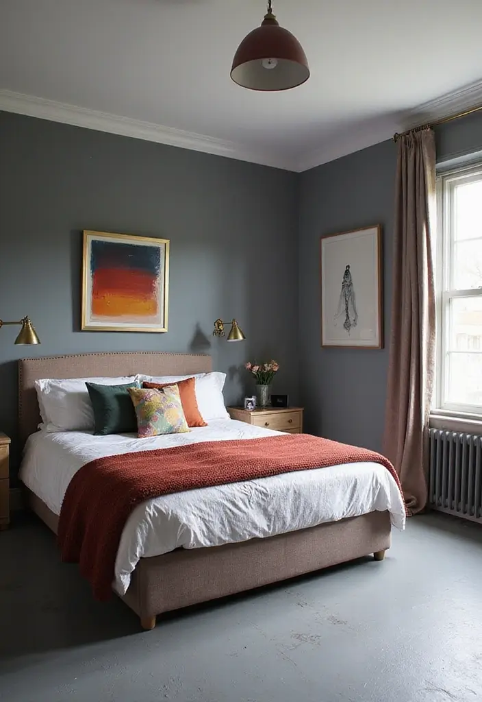 30 Grey Floor Bedroom Ideas That Ground the Space Beautifully - 8. Grey Wall Paint to Complement Flooring