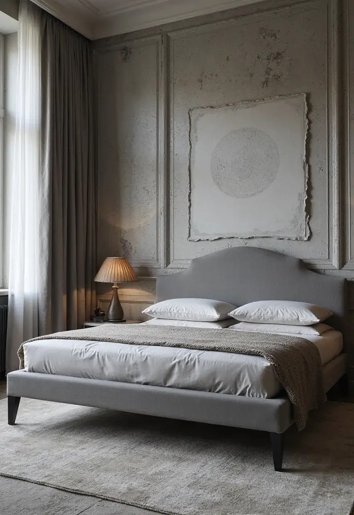 30 Grey Upholstered Bed Bedroom Ideas That Look Plush & Stylish - 10. Textured Walls