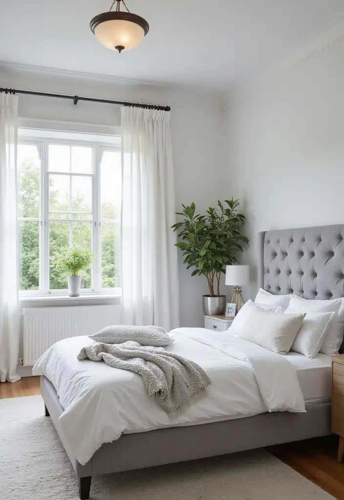 30 Grey Upholstered Bed Bedroom Ideas That Look Plush & Stylish - 19. Bright and Airy Designs