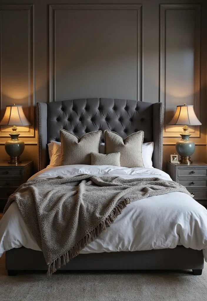 30 Grey Upholstered Bed Bedroom Ideas That Look Plush & Stylish - 2. Layered Textures for Depth