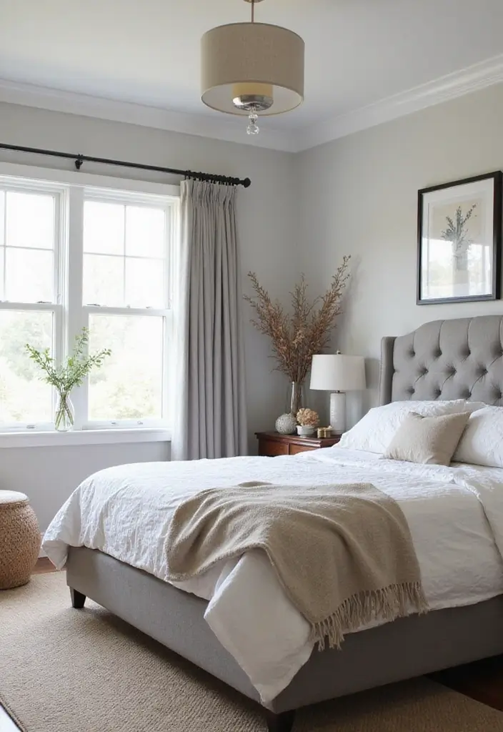 30 Grey Upholstered Bed Bedroom Ideas That Look Plush & Stylish - 22. Seasonal Decor Changes