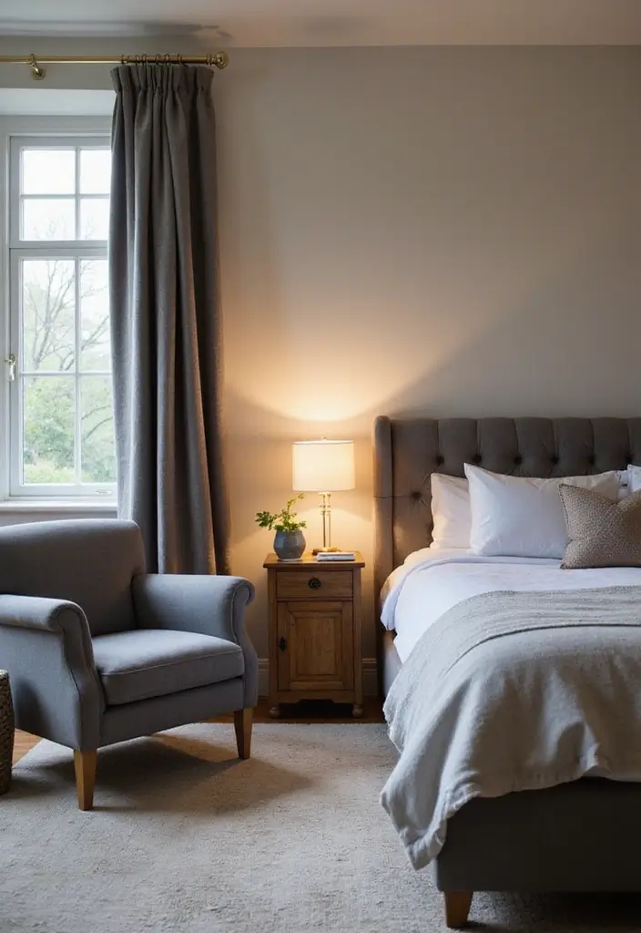 30 Grey Upholstered Bed Bedroom Ideas That Look Plush & Stylish - 7. Cozy Corner Nooks