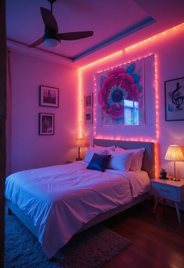 30 LED Strip Lighting Ideas Bedroom That Feel Futuristic - 10. DIY LED Strip Art
