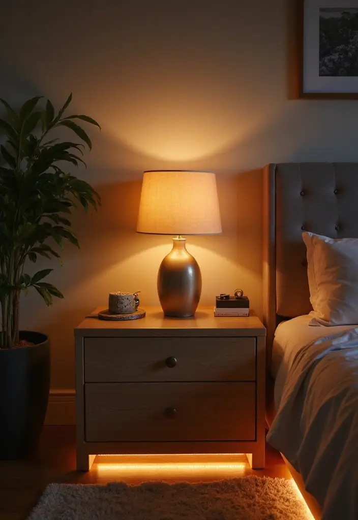 30 LED Strip Lighting Ideas Bedroom That Feel Futuristic - 11. Nightstand Glow