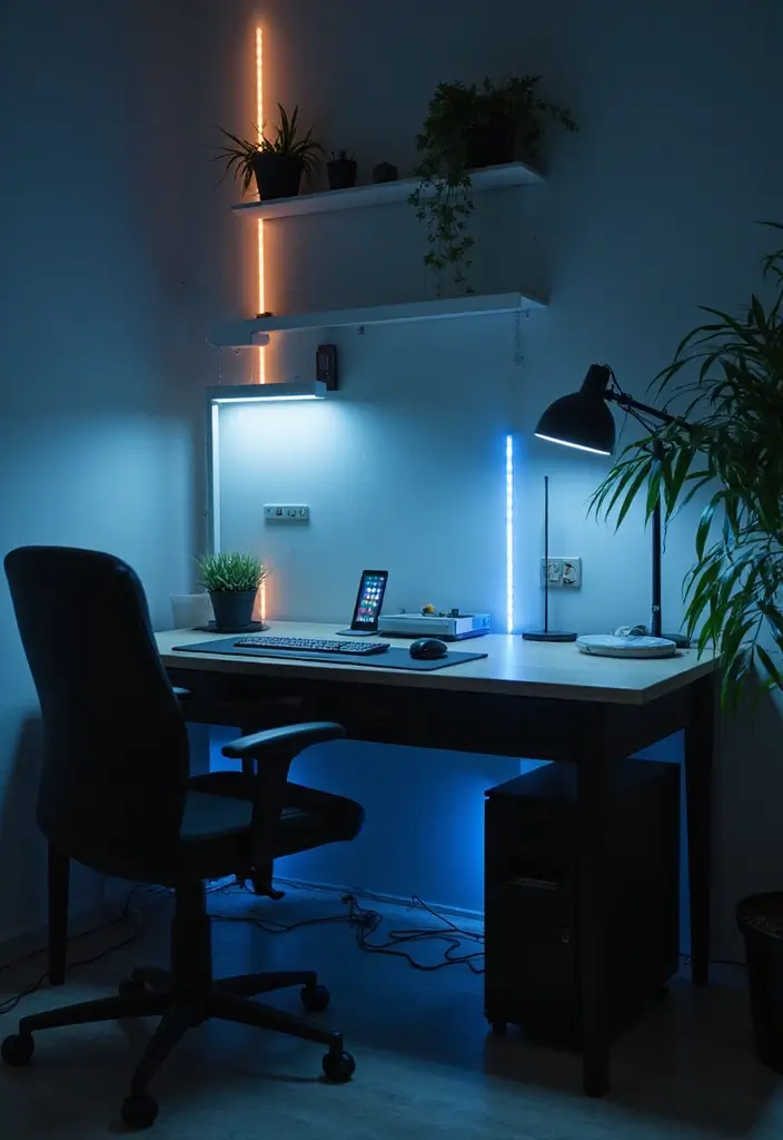 30 LED Strip Lighting Ideas Bedroom That Feel Futuristic - 16. Desk Area Highlighting