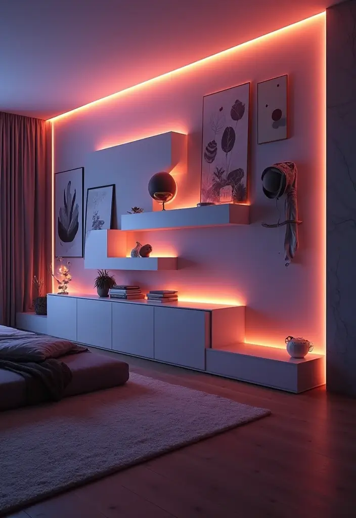 30 LED Strip Lighting Ideas Bedroom That Feel Futuristic - 2. Accent Wall Magic