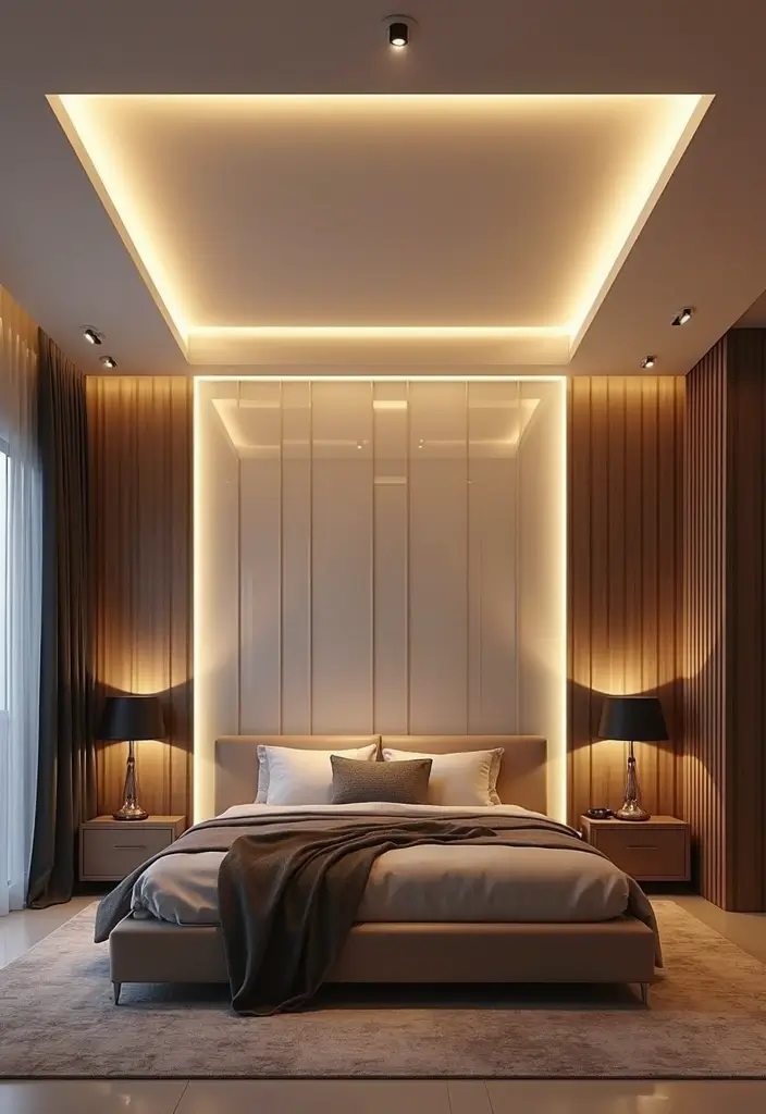 30 LED Strip Lighting Ideas Bedroom That Feel Futuristic - 20. Floating Ceiling Panels