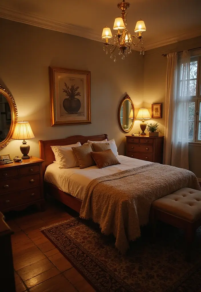 30 LED Strip Lighting Ideas Bedroom That Feel Futuristic - 23. Vintage Glam LED Integration