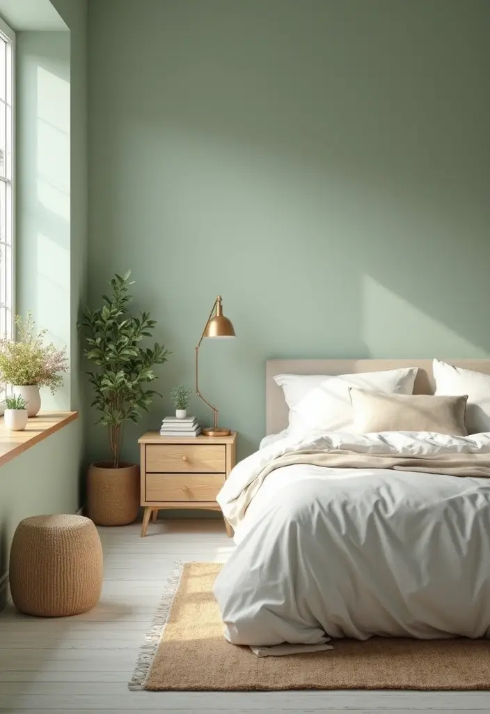 30 Light Green Bedroom Ideas That Add Soft Natural Vibes - 1. Soft Sage Walls