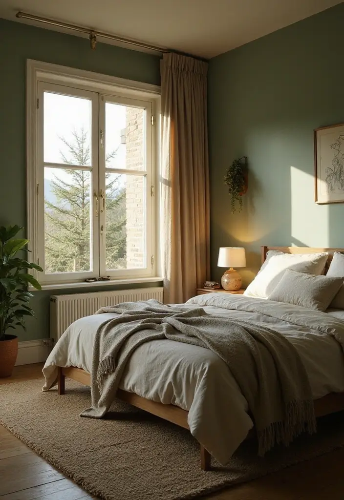 30 Light Green Bedroom Ideas That Add Soft Natural Vibes - 12. Sustainable Lighting