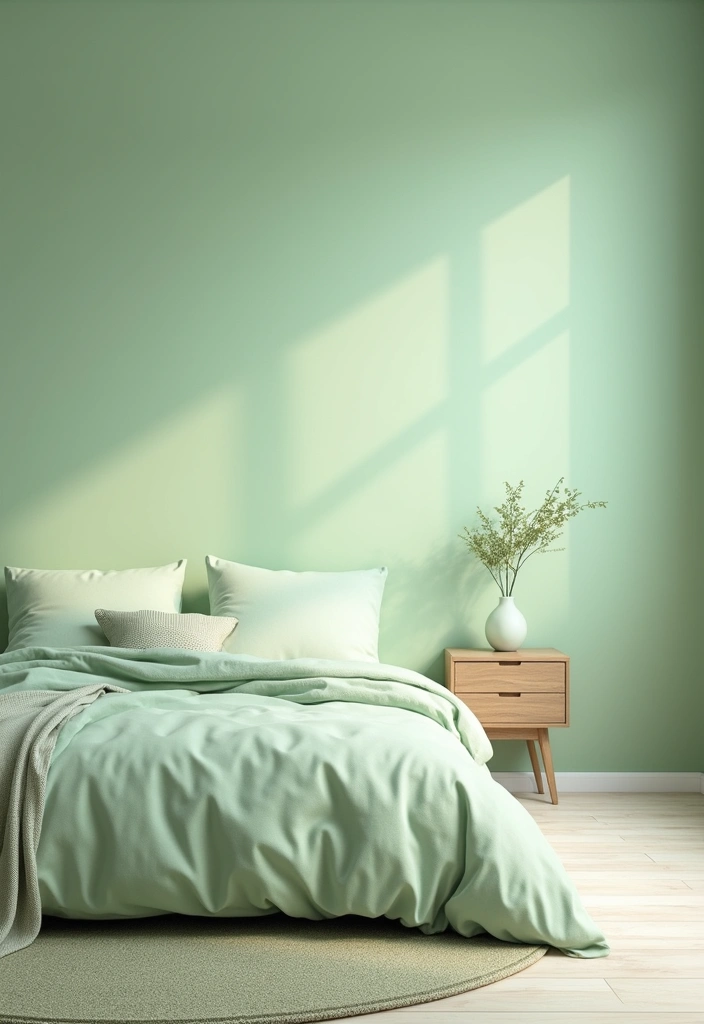 30 Light Green Bedroom Ideas That Add Soft Natural Vibes - 13. Minimalist Approach