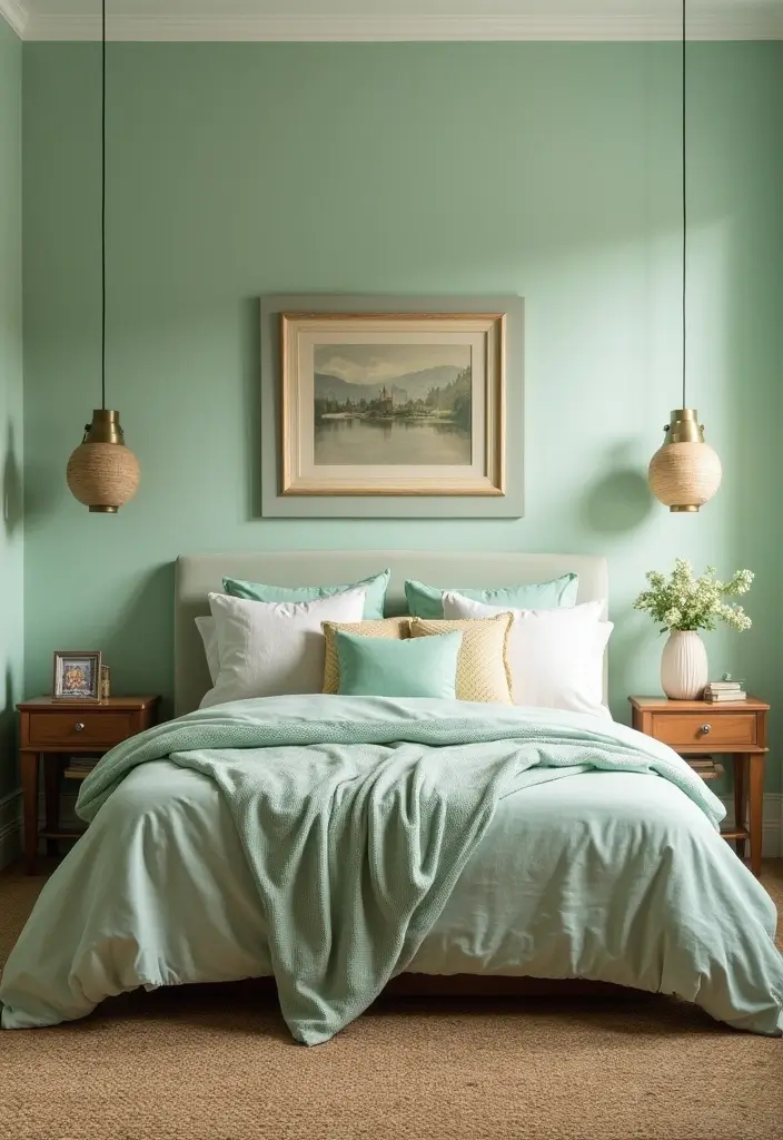 30 Light Green Bedroom Ideas That Add Soft Natural Vibes - 19. Vintage Finds