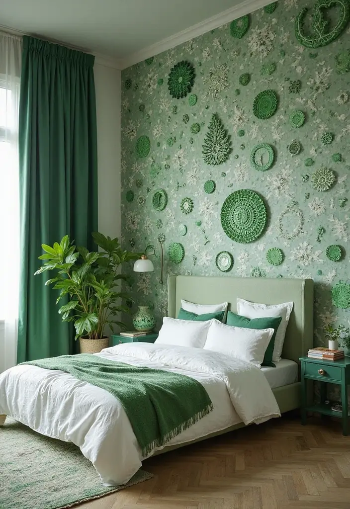 30 Light Green Bedroom Ideas That Add Soft Natural Vibes - 21. Green Mosaic Decor