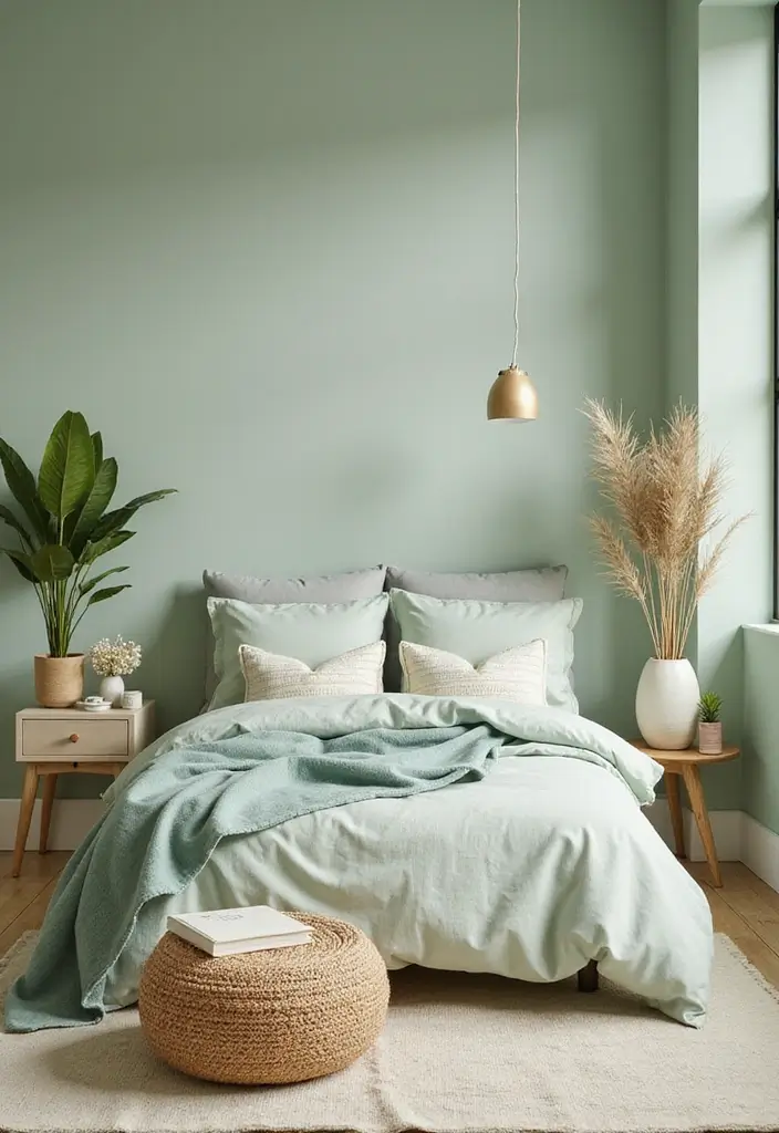 30 Light Green Bedroom Ideas That Add Soft Natural Vibes - 23. Nature-Inspired Accessories