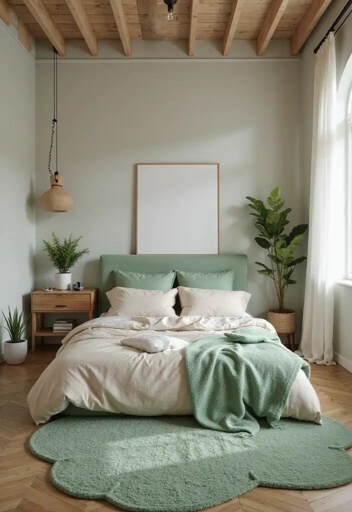30 Light Green Bedroom Ideas That Add Soft Natural Vibes - 24. Soft Green Rugs