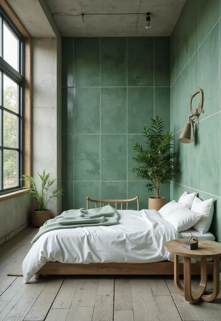 30 Light Green Bedroom Ideas That Add Soft Natural Vibes - 29. Green Tile Accents