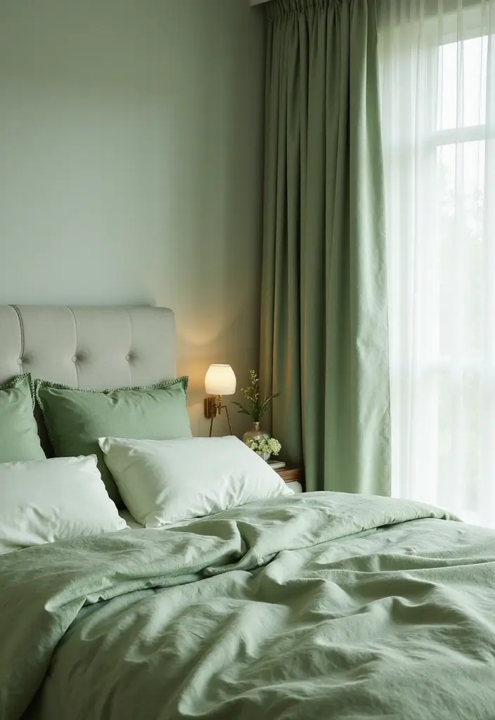 30 Light Green Bedroom Ideas That Add Soft Natural Vibes - 3. Eco-Friendly Fabrics