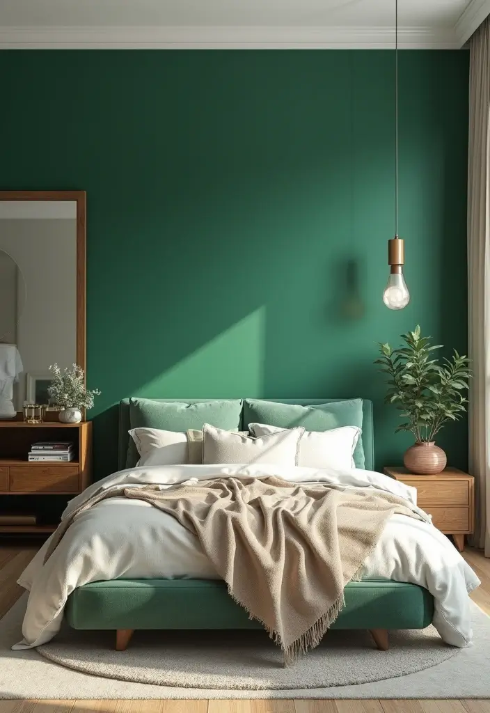30 Light Green Bedroom Ideas That Add Soft Natural Vibes - 7. Green Accent Wall