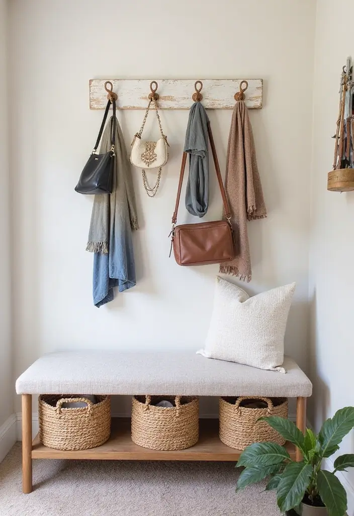 30 Small Bedroom Shelving Ideas That Maximize Vertical Space - 11. Decorative Wall Hooks for Vertical Space