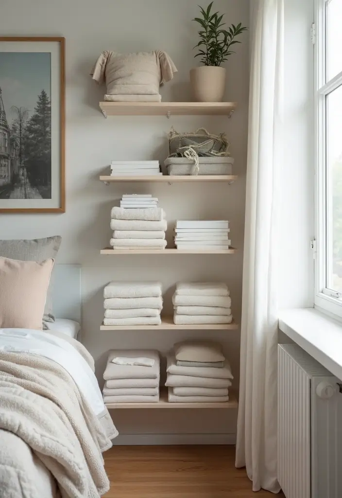 30 Small Bedroom Shelving Ideas That Maximize Vertical Space - 13. Vertical Storage Bins