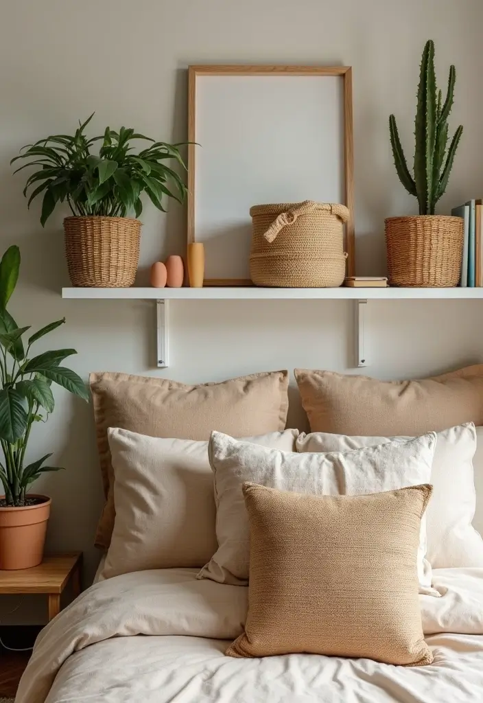 30 Small Bedroom Shelving Ideas That Maximize Vertical Space - 15. Stylish Baskets for Storage