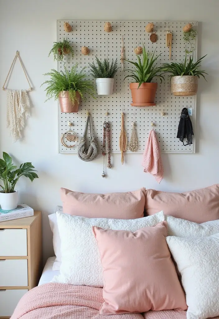 30 Small Bedroom Shelving Ideas That Maximize Vertical Space - 18. Pegboards for Functional Decor