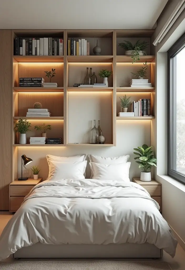 30 Small Bedroom Shelving Ideas That Maximize Vertical Space - 19. Multi-Level Shelves