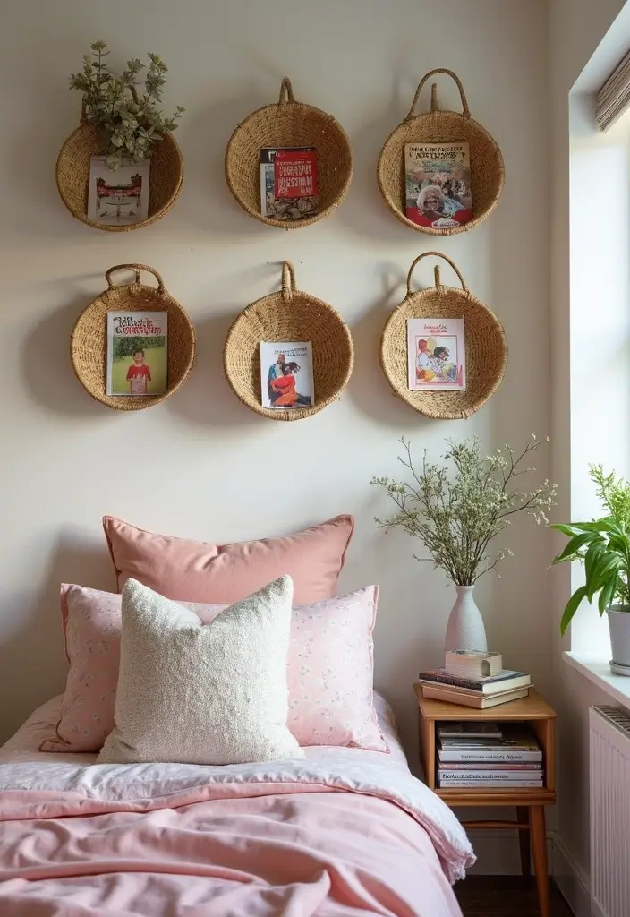 30 Small Bedroom Shelving Ideas That Maximize Vertical Space - 25. Wall-Mounted Baskets