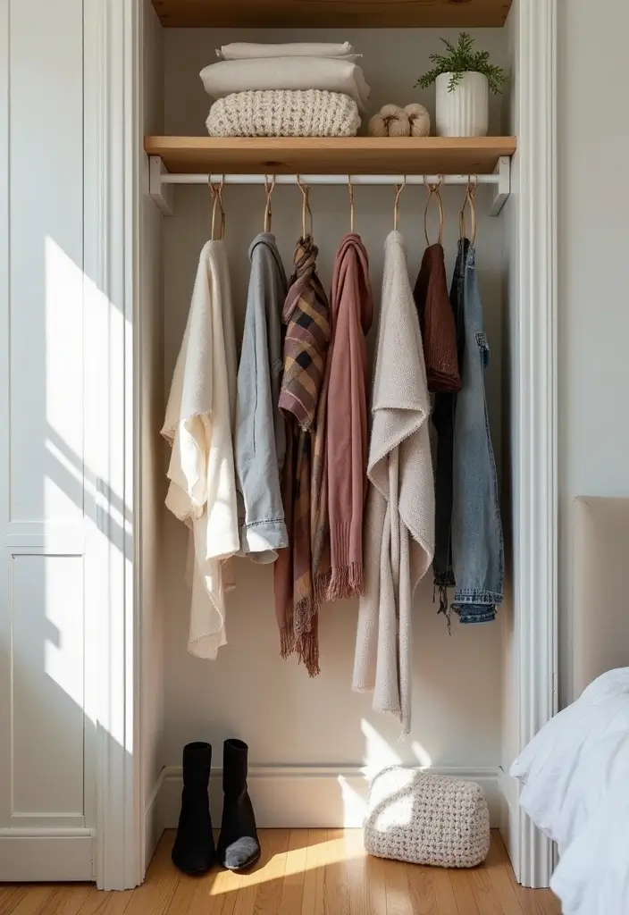 30 Small Bedroom Shelving Ideas That Maximize Vertical Space - 27. Tension Rod Shelving