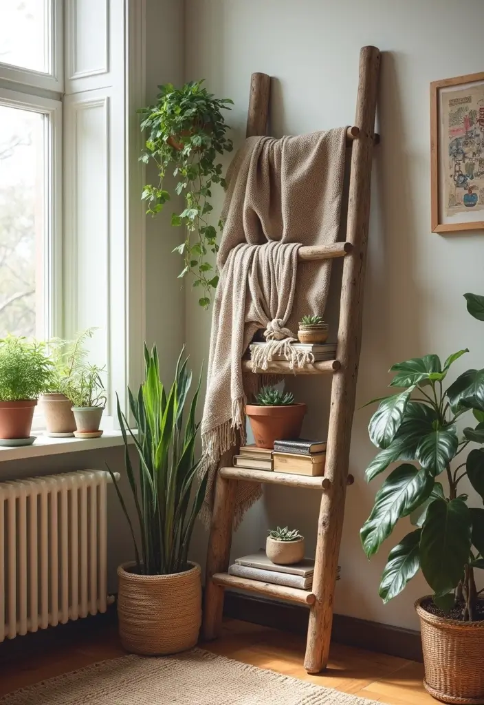 30 Small Bedroom Shelving Ideas That Maximize Vertical Space - 8. Ladders as Shelving Units