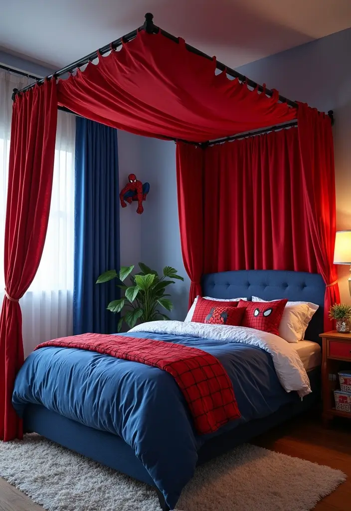 30 Spider-Man Bedroom Ideas for Little Boys Who Love Superheroes - 11. Spider-Man Themed Bed Canopies